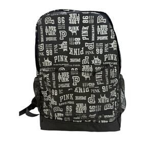 Victorias Secret Pink 2022 Backpack Classic Book Bag Black Silver Mixed Logo